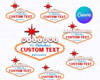 Editable Las Vegas Welcome Sign Template | Custom Text Vegas Sign | Canva Editable Party Decor | Instant Download