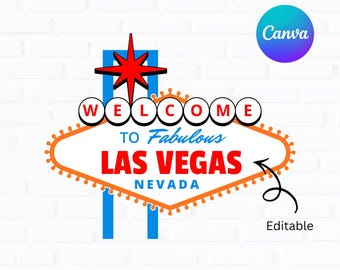 Custom Las Vegas Welcome Sign | Editable Vegas Party Sign | Printable Wall Art | Canva Template | Instant Download