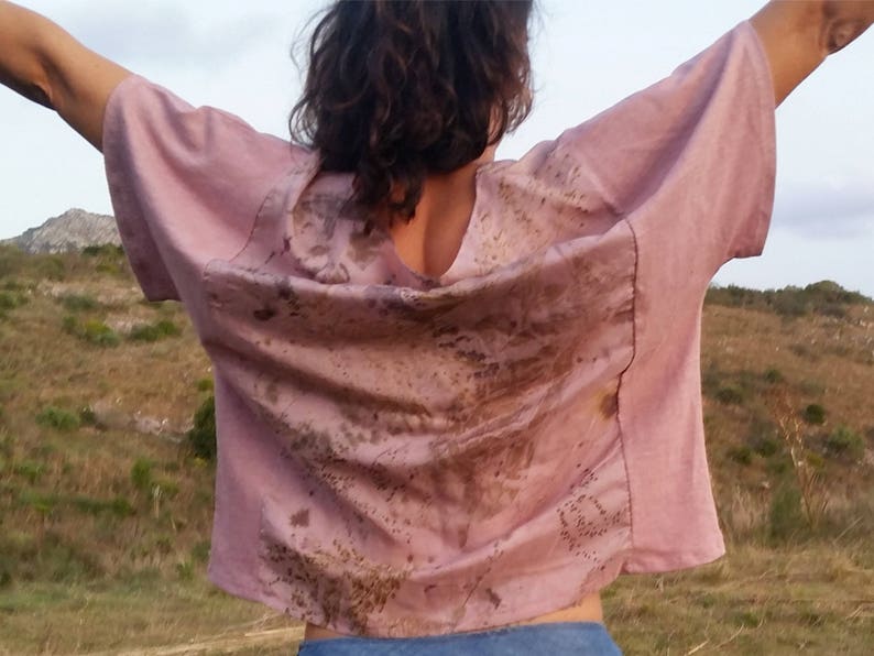 hemp tee bohemian blouse organic cotton blouse eco dyes top plant dyed tshirt ecoprinted silk blouse natural dyes blouse handmade