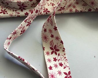 Ruban adhésif en biais floral bordeaux fait main, 1/2" double pli, 3 yards 20 pouces