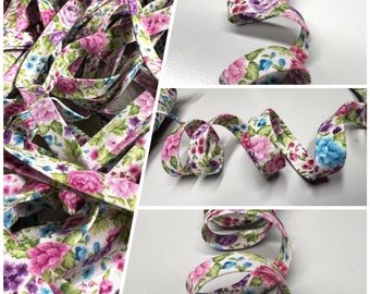 Biais à fleurs roses, Biais à fleurs roses, Biais à fleurs d'été, Biais à fleurs, 1/2 pouces Biais à double pli