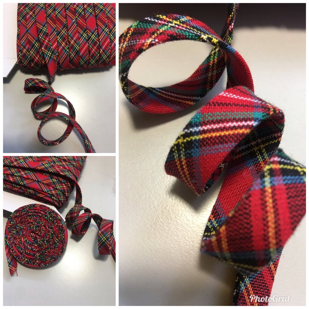 Nastro Sbieco In Cotone Scozzese - Alto 25mm, Rosso, Per Cucito E Decorazioni - Foto 2