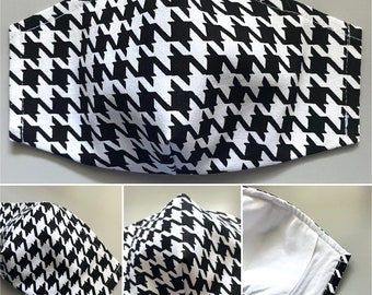 Houndstooth Pattern Face Mask, 3 Layer Face Mask with Filter Pocket, , Washable/ Reusable Face Mask, Cotton bland fabric, MADE IN USA