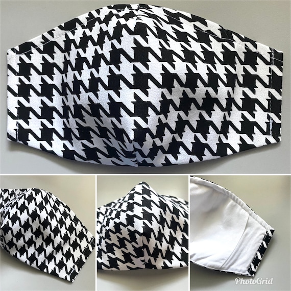 Houndstooth Pattern Face Mask 3 Layer Face Mask With Filter Etsy