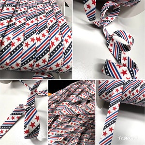 4th of July Star Bias Tape. 3 yard 4th of July 1/2&quot; Double Fold Bias Tape. Star bias tape. Blue,Red White stripe bias, Red Star bias tape