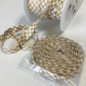 Gold Houndstooth Pattern Bias Tape, Gold Houndstooth Bias, Houndstooth Double fold bias Tape, 1/2&quot; Houndstooth Bias Tape, Gold Bias .3 yard