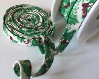 Christmas Holly Bias, Holiday Holly berry BIAS TAPE, Holiday Bias, Christmas bias tape, Holly berry bias tape, 3 Yards 1/2" Double Fold