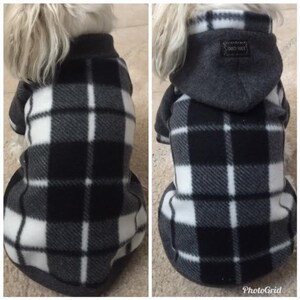 Small breed Dogs Sweater. Black and White Plaid Fleece Hooded Sweater. Black and White Plaid Fleece dog sweater.(Pls Double Check the Size)