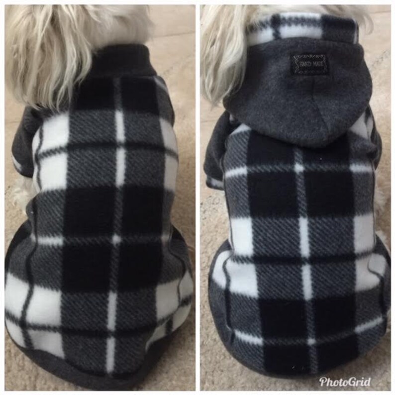 Small Breed Dogs Sweater. Black and White Plaid Fleece Hooded Etsy