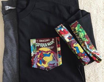 Camiseta con bolsillo y mangas enrollables, camisa con bolsillo de araña