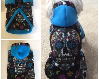 Dog sweater, Sugar Skull Dog Sweater, Flower Skulls Hooded Sweater, Skulls dog Hoodies, Halloween dog sweater