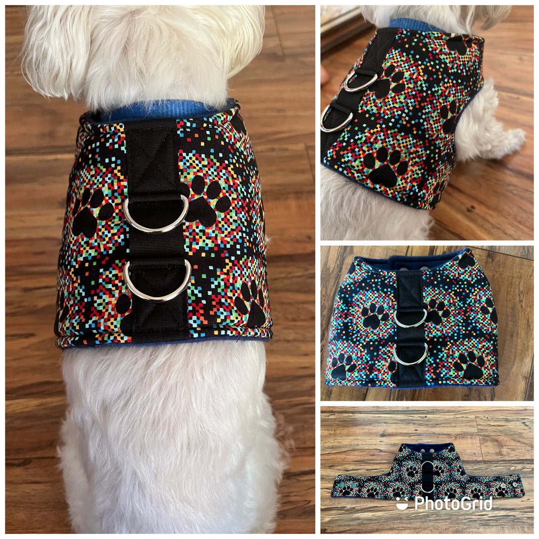 Small Breed Dog Vest Harness, Dog Paw Print Vest Harness, Dog Paw Print