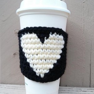 HEART Crochet Coffee Cup Cozy , CREAM
