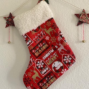Christmas Stocking, Handcrafted modern stocking, Christmas Decoration,Stocking. Holiday Stocking. Red Christmas Stocking
