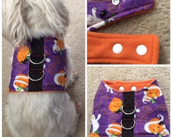 Arnês para cachorro fantasma de Halloween, arnês para colete para cachorro fantasma, arnês para cães de raça pequena, arnês para colete para cachorro de Halloween. Arnês para colete para cães Jack O Lantern.