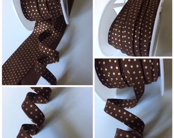 Nastro di bias Brown/Gold Polka Dot Bias Tape, nastro di bias Gold Polka dot bias, Brown Bias Tape, 3 yards 1/2" Doppia piega bias