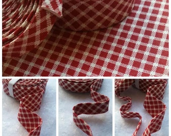 3  Yards  1/2" Double Fold  Red Plaid Bias Tape. Red and White Plaid bias tape, Christmas bias tape