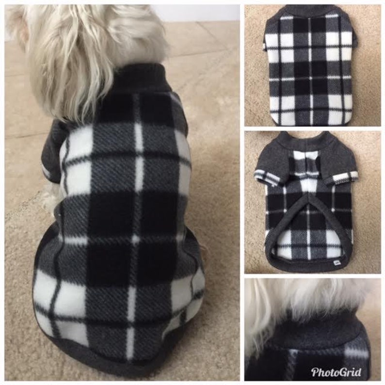 Small Breed Dogs Sweater. Black and White Plaid Fleece Hooded Etsy