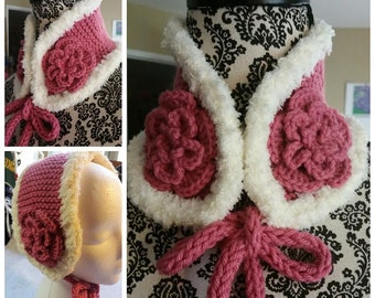 Hand Knit  Neck Warmer, Ear Warmer, Neck Scarf Medium/ Large Rose