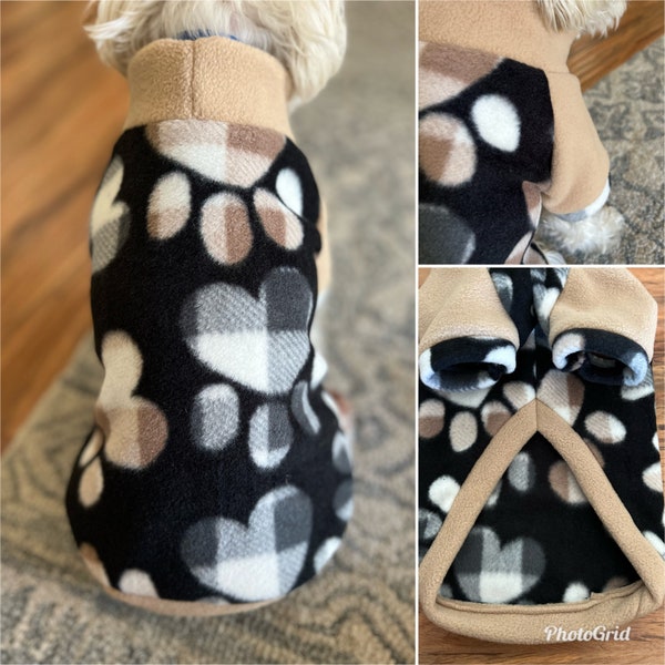 Small Breed Dog Fleece Sweater, Dog Paw Printed dog sweater, paw printed small dog sweater, Dog Fleece sweater,Small Dog Fleece Sweater