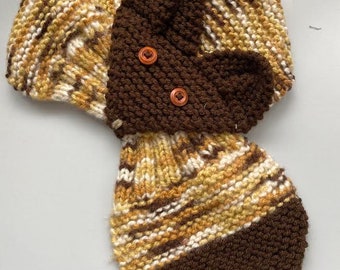 Fox Knit scarf, Kid's /Adult Adjustable Fox Scarf, Brown Keyhole Knit Scarf, Hand Knit neck warmer, Brown Fox Keyhole scarf /neck warmer