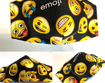 Sale! Emoji Face Mask with Filter Pocket, 3 Layer Emoji Face Mask for adult or Kids, Washable/ Reusable Face Mask,100% Cotton, MADE IN USA