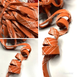 Orange and White Plaid bias, Fall Harvest Bias, Orange Plaid Bias, Halloween Plaid bias, Orange/White Scottish Plaid bias, 3 yard 1/2&quot;