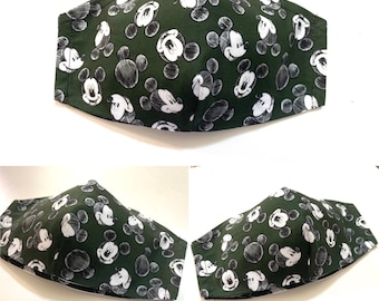 3 Schicht Mickey Mouse Gesichtsmaske, Mickey Mouse Gesichtsmaske mit Filtertasche, waschbar/wiederverwendbare Gesichtsmaske, 100 % Baumwolle, MADE IN USA