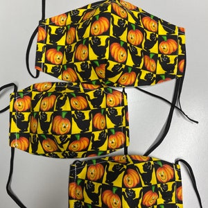 3 Layer Halloween Gesichtsmaske, Halloween Kürbis Gesichtsmaske, Halloween Schwarze Katzenmaske, Waschbar/Wiederverwendbar Gesichtsmaske, Erwachsene, Kind oder Kleinkind