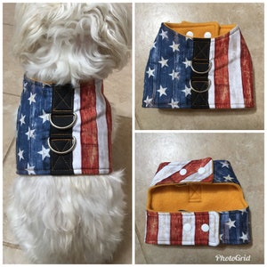 4th of JULY Dog Harness, Patriotic dog vest harness, American Flag dog Harness, Red White Blue Dog Harness, Small Dog Vest Harness