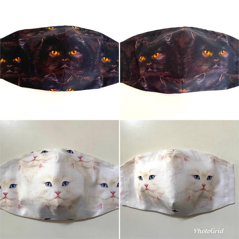 3 Layer Cat Face Mask Halloween Cat Mask With Filter Pocket Etsy