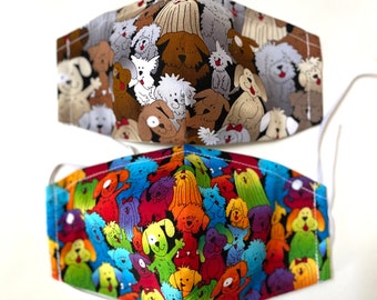 3 Layer Dog Face Mask with Filter Pocket, Rainbow Dog Face Mask for adult/Kids, Brown Dog face Mask, Washable/Reusable Face Mask,100% Cotton
