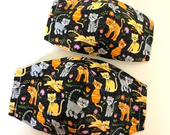 Cat Mask with Filter Pocket, 3 Layer Cat Face Mask, Cat Lover Mask with Nose Wire, Washable/Reusable Face Mask, 100% Cotton, MADE IN USA