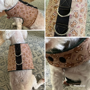 Christmas dog harness, Gingerbread Dog Harness, Small Breed Dog Vest Harness,  Gingerbread Dog Vest Harness, Snap close dog harness