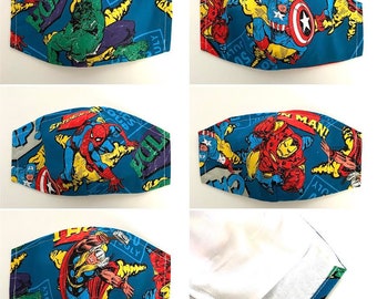 3 Layer Avengers Face Mask, Adult Avengers Face Mask, Child Avengers Face Mask with Filter Pocket, Washable/Reusable Face Mask,100% Cotton
