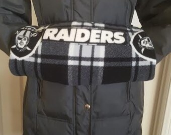 NFL Oakland Raiders Logo Waist Wearing Hand Muff, Handmade Hand Muff, Fleece Hand Muff, Hand Warmer.
