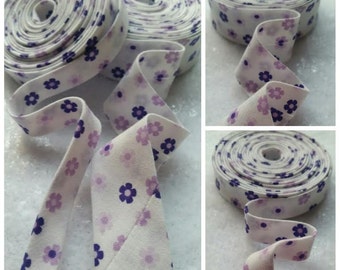 Purple Flower bias Tape, Vintage Flower Bias, Summer flower Bias Tape, Purple Flower Bias, 2 Yards 33 inches 1/2" Double Fold bias tape