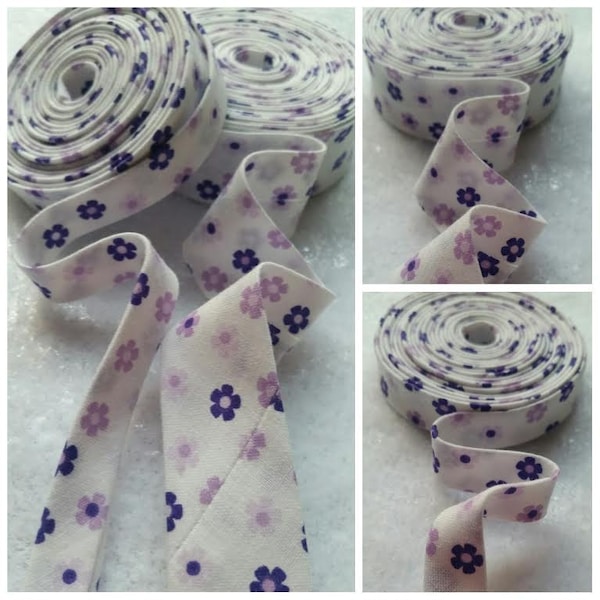 Purple Flower bias Tape, Vintage Flower Bias, Summer flower Bias Tape, Purple Flower Bias, 2 Yards 33 inches 1/2" Double Fold bias tape