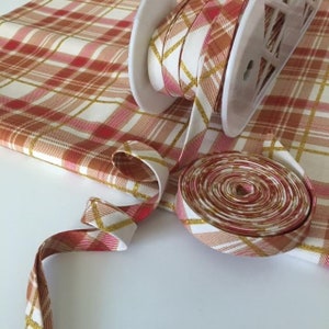 Orange Harvest Plaid bias Tape. 3 yard 1/2&quot; dubbele vouw bias tape. Orange en Gold Plaid bias tape. Thanksgiving Bias. Holliday Plaid Bias