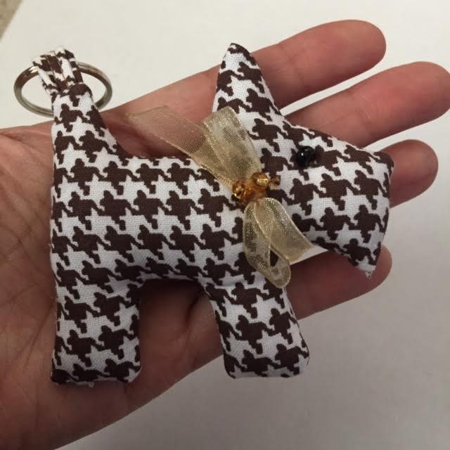 Houndstooth Fabric Dog Key Chain, Scottish Terrier Dog Keyring