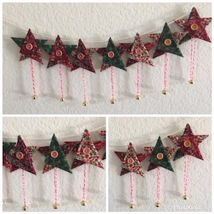 Star Christmas garland, Christmas Star bunting, Christmas banner, 8 Fabric Star garland, Christmas Star decorations, Christmas Star garland