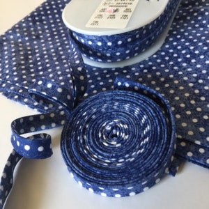 Blue Polka Dot bias tape, White Polka Dot on Blue Bias Tape, Blue with White Polka Dot bias tape, Polka dot bias, Double fold bias, 3 yards