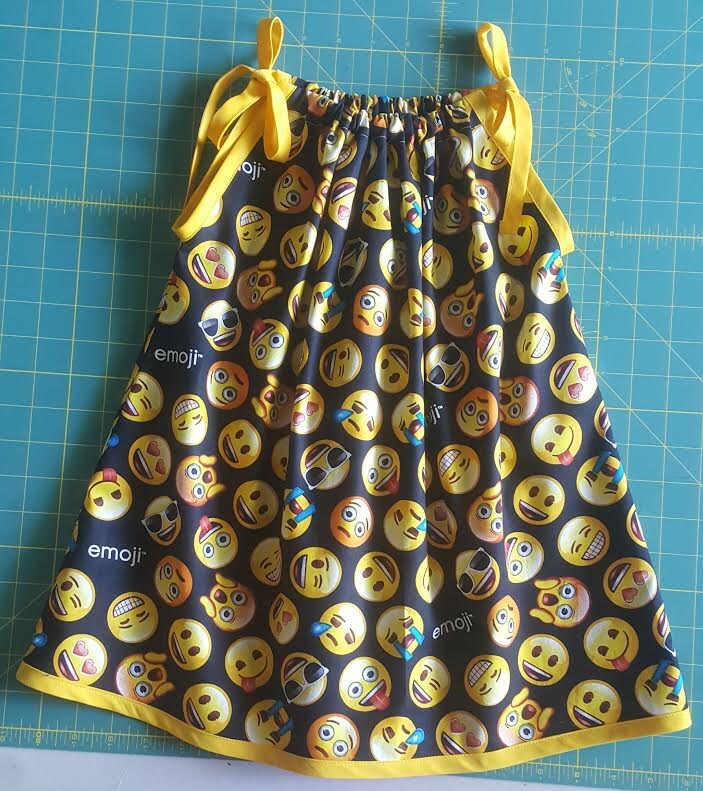 Girl's Emoji Pillowcase Dress, Emoji Girls' Dress, Yellow Black Emoji, Girls Emoji Pillowcase Dress, Emoji summer Dress, Girl's sundress