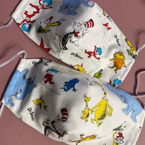 Dr. Seuss face Mask, 3 layer Dr. Seuss face Mask for Adult or Kids, 3 layer mask with filer pocket and Nose Wire,Washable/Reusable Face Mask