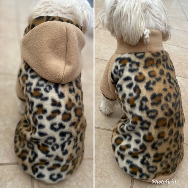 Leopard Print Dog Sweater, Small Breed Dog Sweater, Leopard Print Small dog hoodies, Dog Fleece Sweater, Animal Print Dog sweater