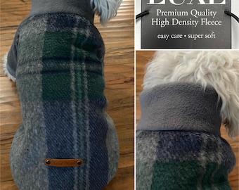 Pull Premium LUXE Pour Chien de Petite Race. Pull Pour Chien Premium, Pull Pour Chien Plaid LUXE Polaire Vert/Gris. Pull pour chien Green & Gray Plaid Premium