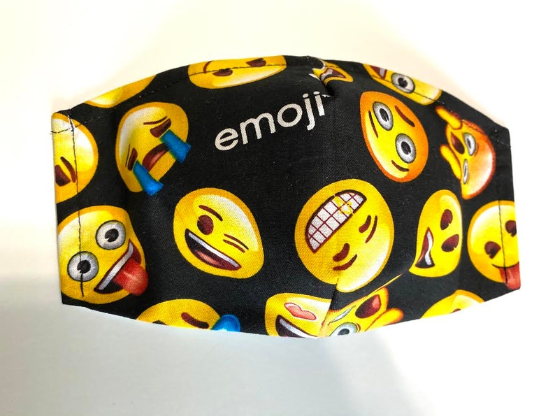 Sale! Emoji Face Mask with Filter Pocket, 3 Layer Emoji Face Mask for adult or Kids, Washable/ Reusable Face Mask,100% Cotton, MADE IN USA image 2