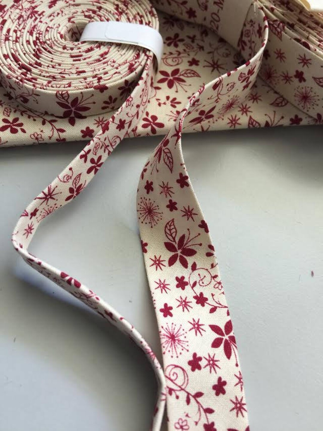 Summer Flower Bias, Flower Bias Tape, Burgundy Flower Bias Tape. Burgundy Floral Bias Tape
