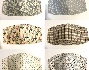 Verkoop! Set van 6 gezichtsmasker met filter zak, 3 laag katoenen gezichtsmasker voor volwassenen, wasbaar / herbruikbaar gezichtsmasker, 100% katoen, gemaakt in de VS