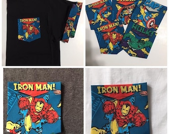 Camiseta enrollable con bolsillo de Iron Man, camiseta de Los Vengadores, camiseta con bolsillo y mangas enrollables de superhéroe, camiseta Ironman